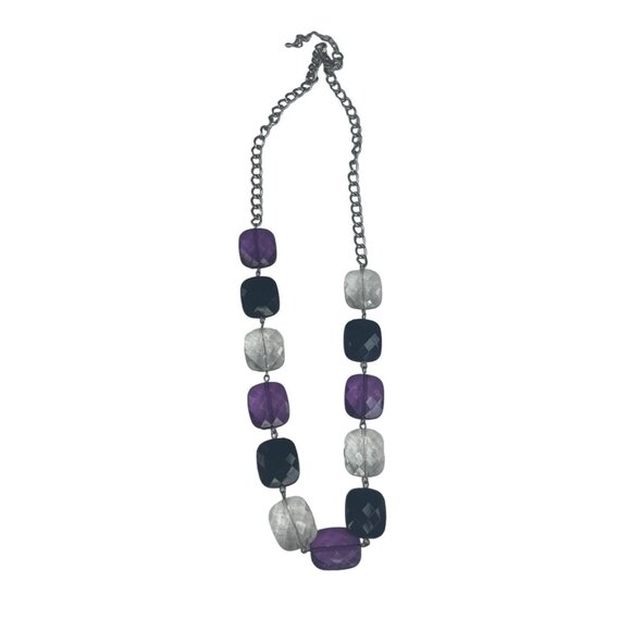 Faceted Gemstone Necklace With Adjustable Chain Purple Black - Picture 1 of 3